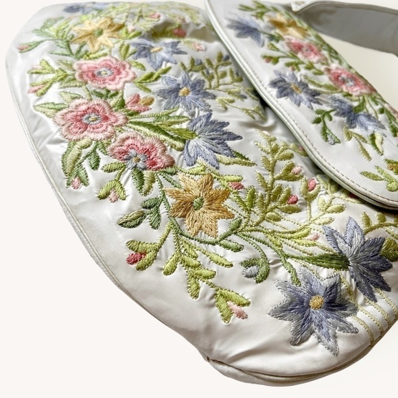 Vintage 50s Marheta Floral Embroidered Vinyl Shoulder Bag - Picture 4 of 15